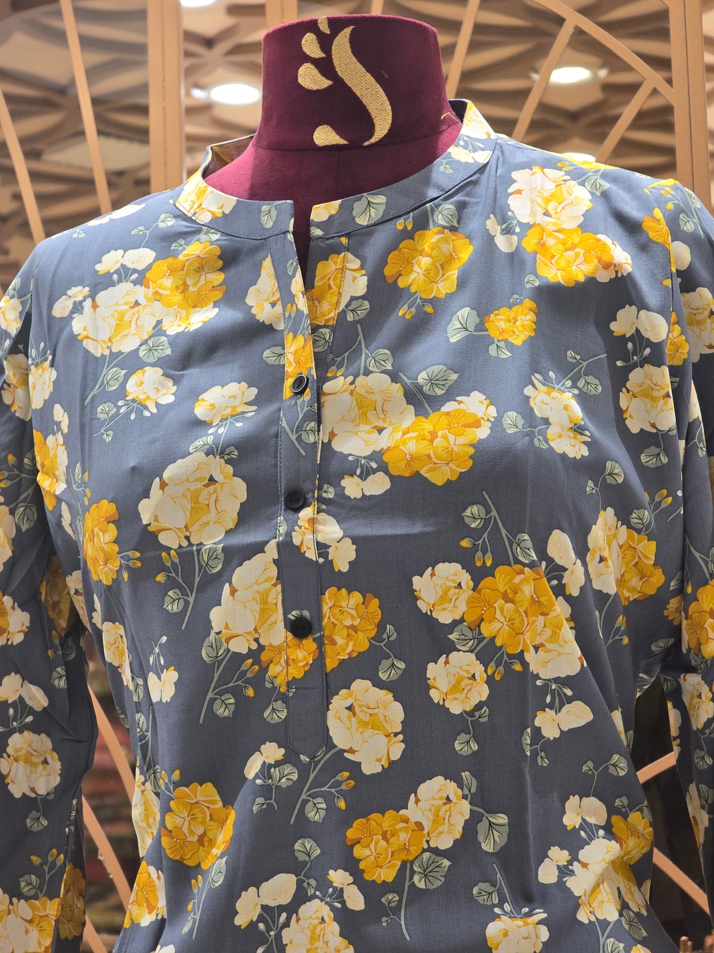 Printed cotton material short kurta for women with flower design