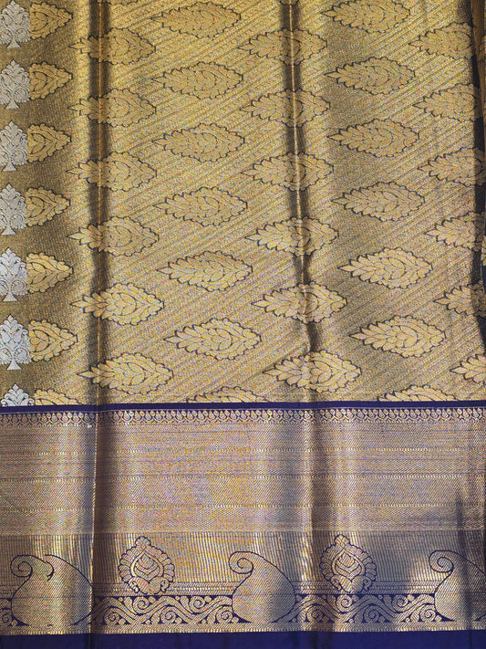 Women Mehndi Green Semi Kanjivaram Tissue Silk Saree