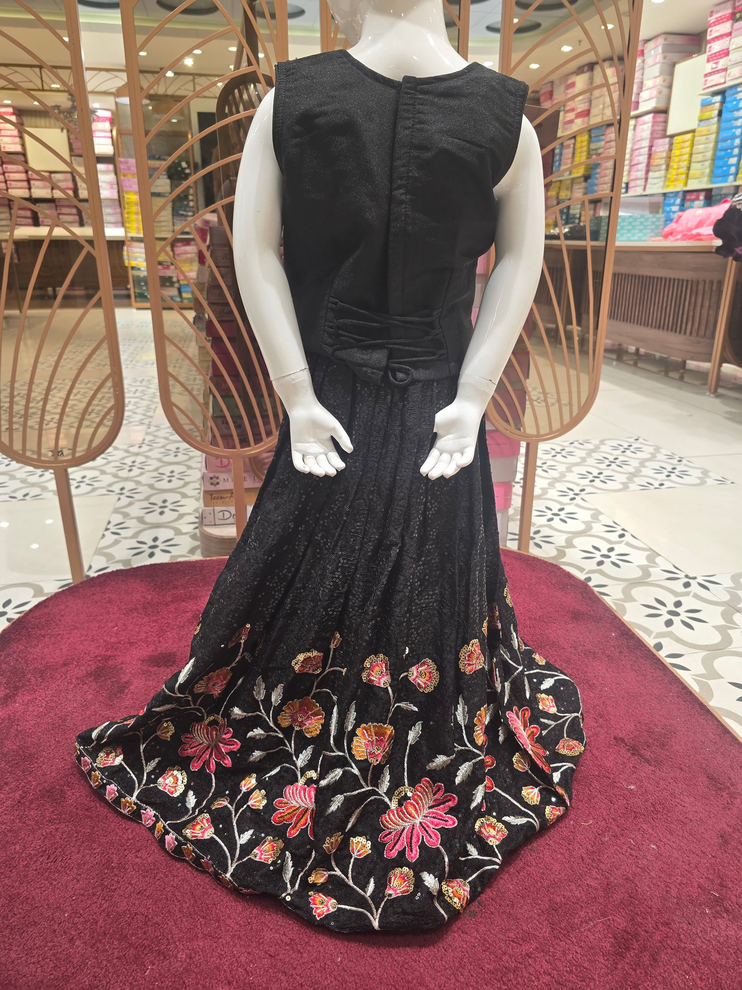 Girls Black Chiffon Georgette Ghagra Choli with Sequin Embroidery