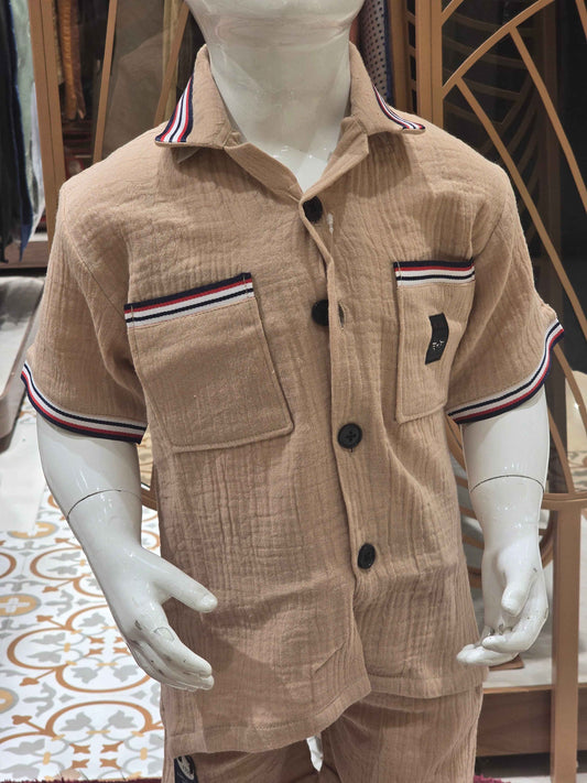Imported Material light brown colour capri set with half sleeves