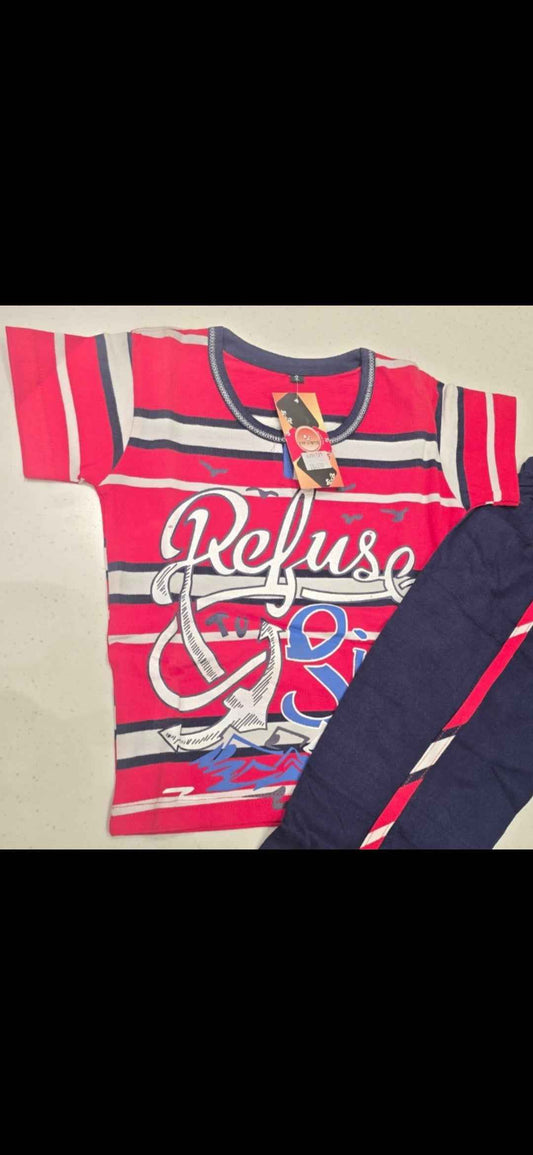 Boys Red & Blue Nautical Print Cotton 2-Piece Set