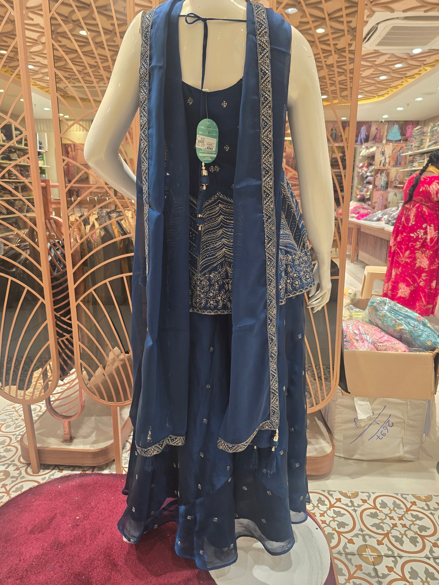 Women Teal Blue Semi Silk Sharara Set