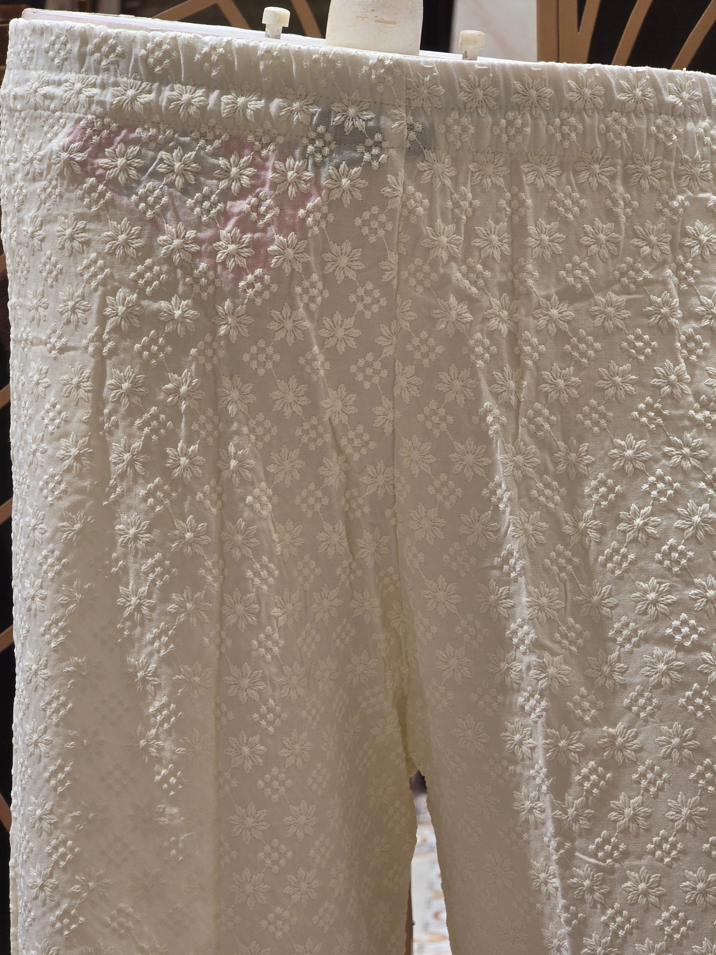 White Cotton Palazzo Pants with Chikankari Work