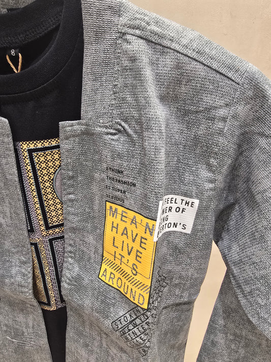 Pista grey Sattin cotton full sleeves poyal prints sturg overlooked with pure cotton rubber prints black t-shirt