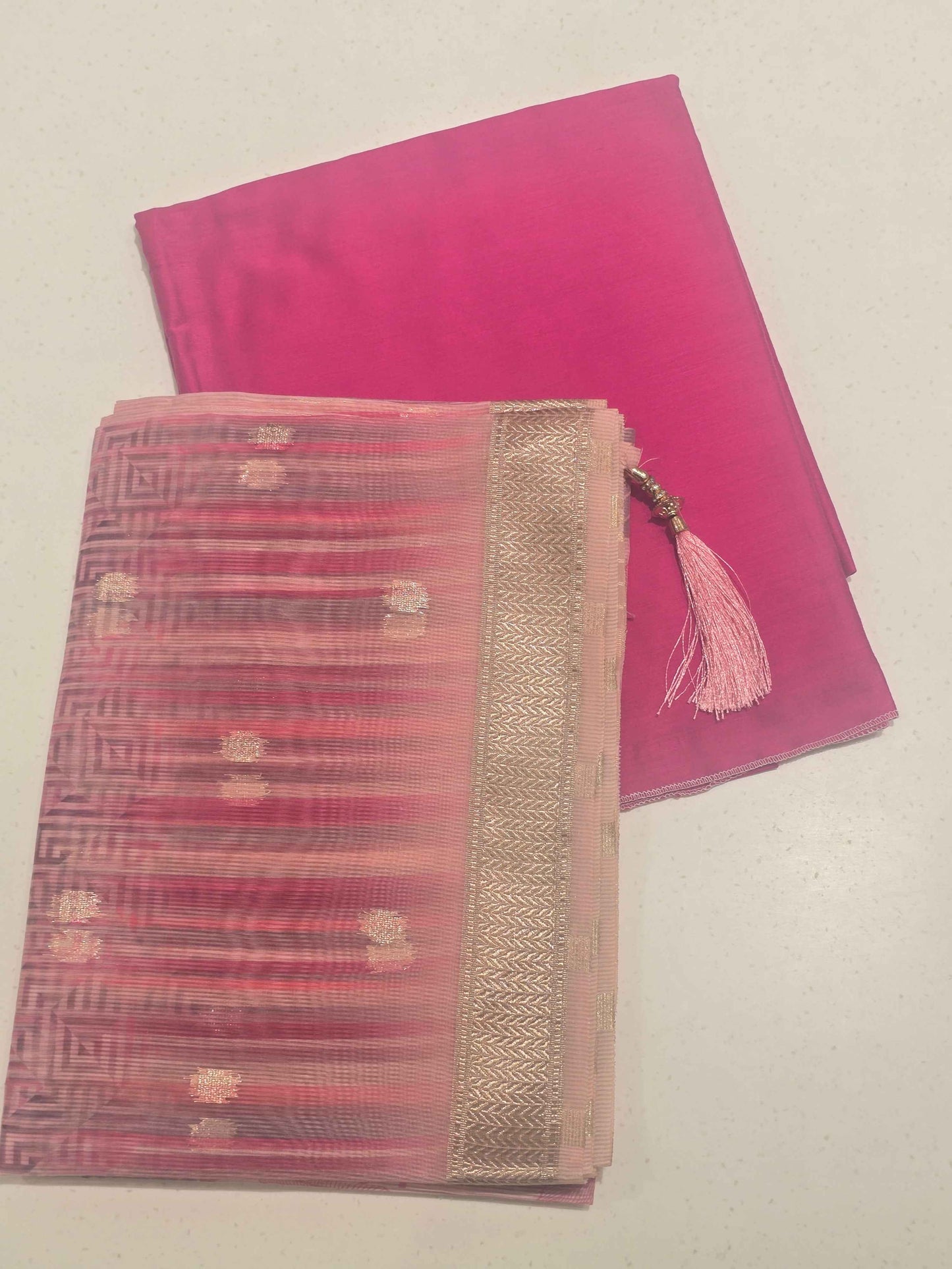 Women Pink Shades Linen Cotton Dress Material Set