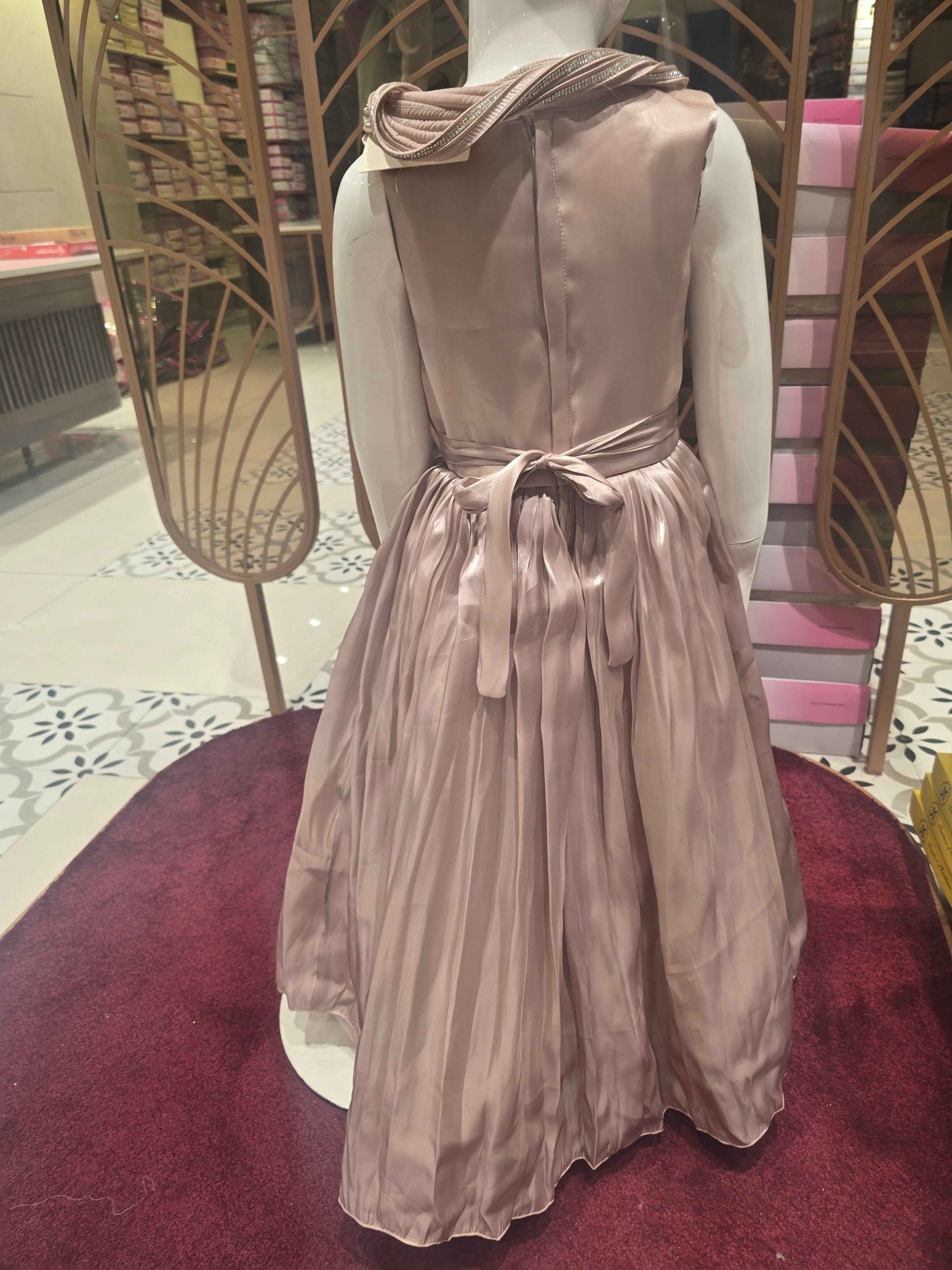 Girls Fawn Satin Western Gown