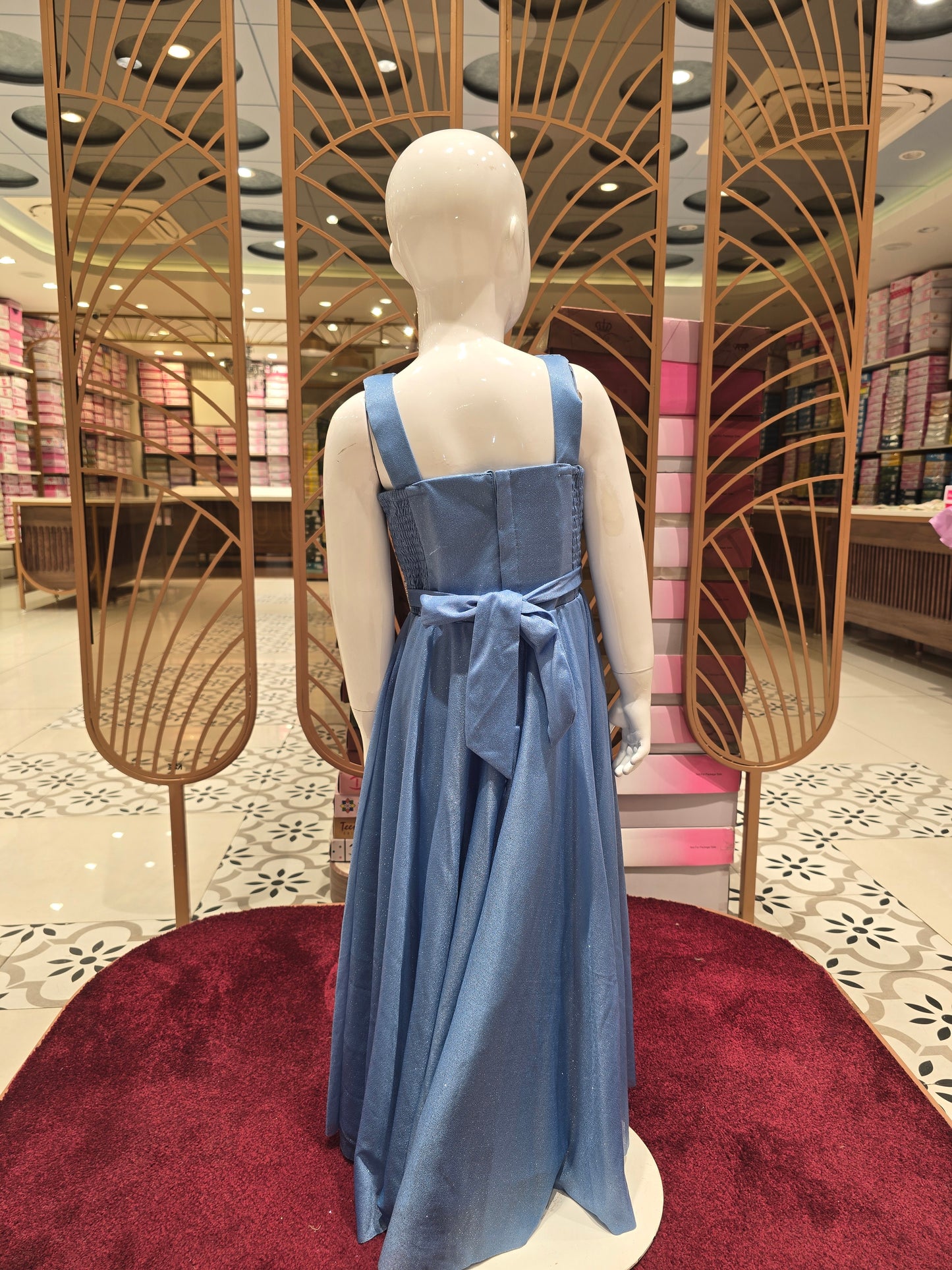 Shimmer material westren Gown full sleeves inner stylish thik belt design