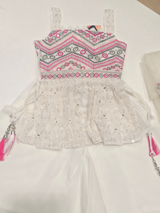 White Chiffon Sharara Set for Girls