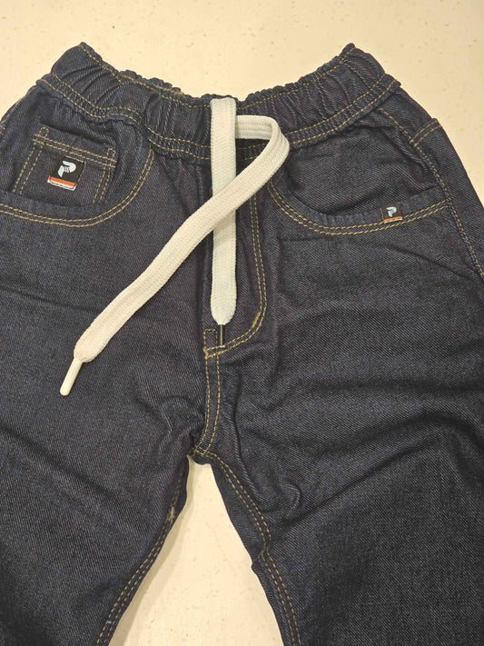 Denim material dark blue color jeans pant for boy with round elasticable