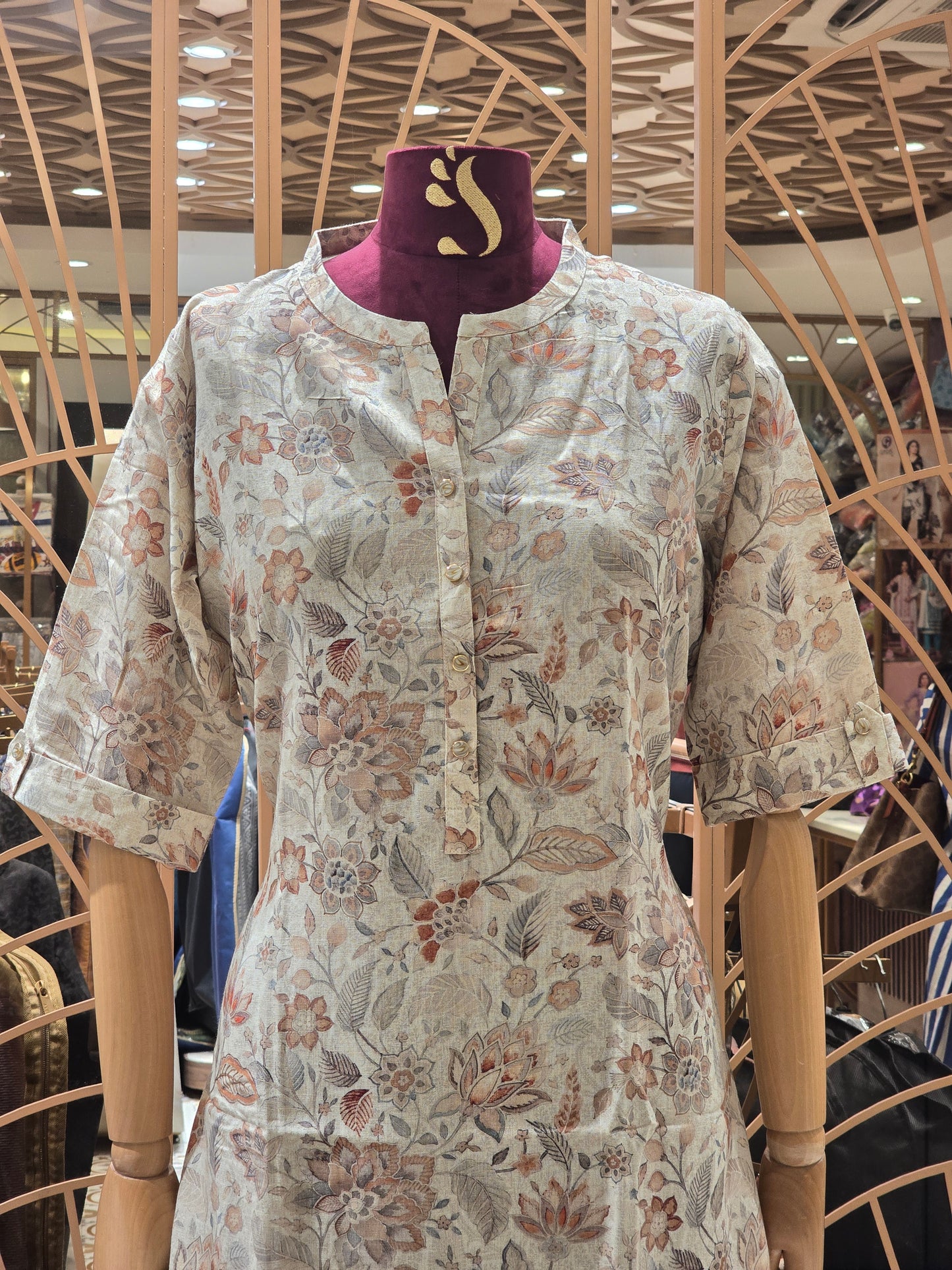 Printed cotton material multi color kurta for women with Elbow sleeves