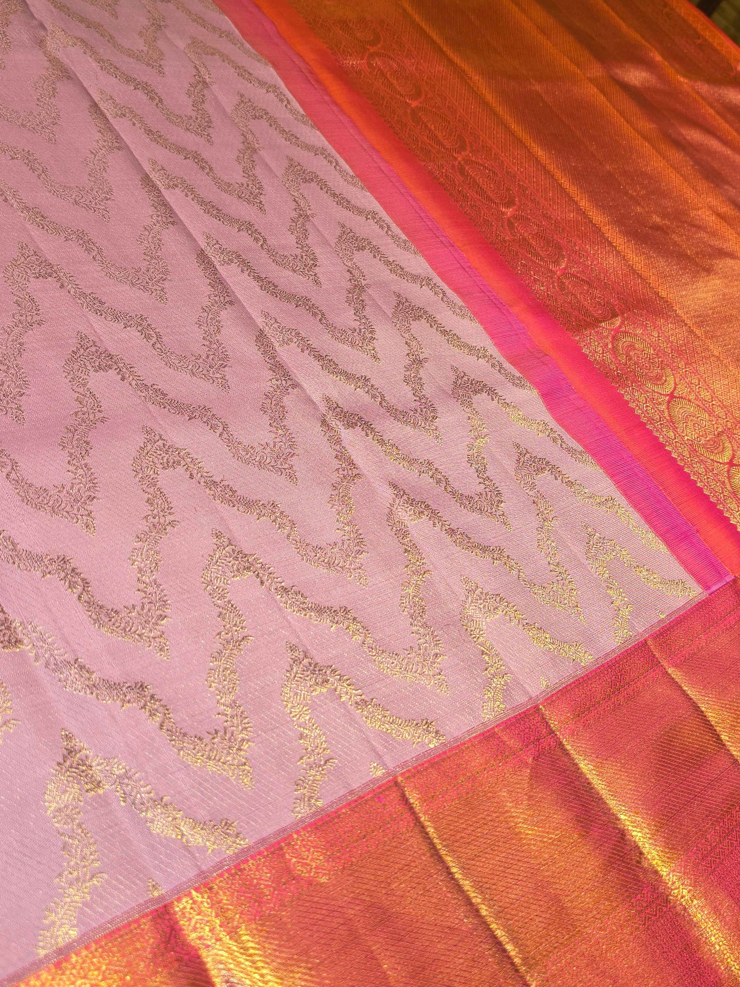 Handloom pure silk Kanjivaram saree with lehariya design with rich pallu