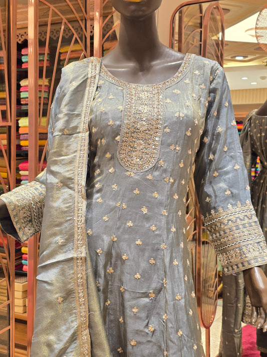 Cherry Pink Banarasi Silk Anarkali Kurta Set