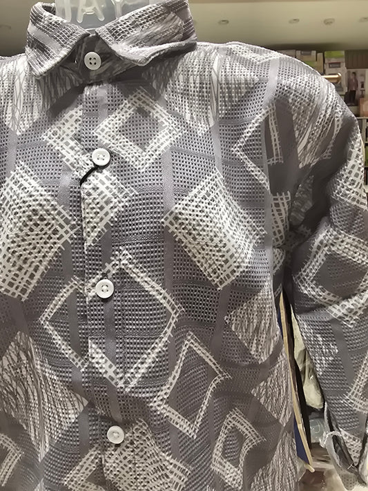 Greyish White Popcorn Texture Shirt for Boys with Full Sleeves and Classic Collared Neck