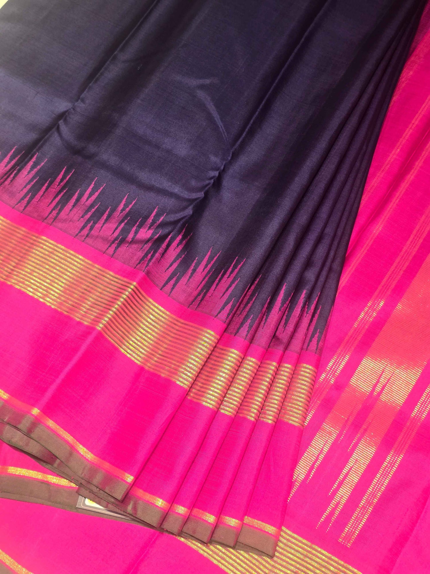 Pure Kanjivaram handloom sil saree blue with pink color and bentex border