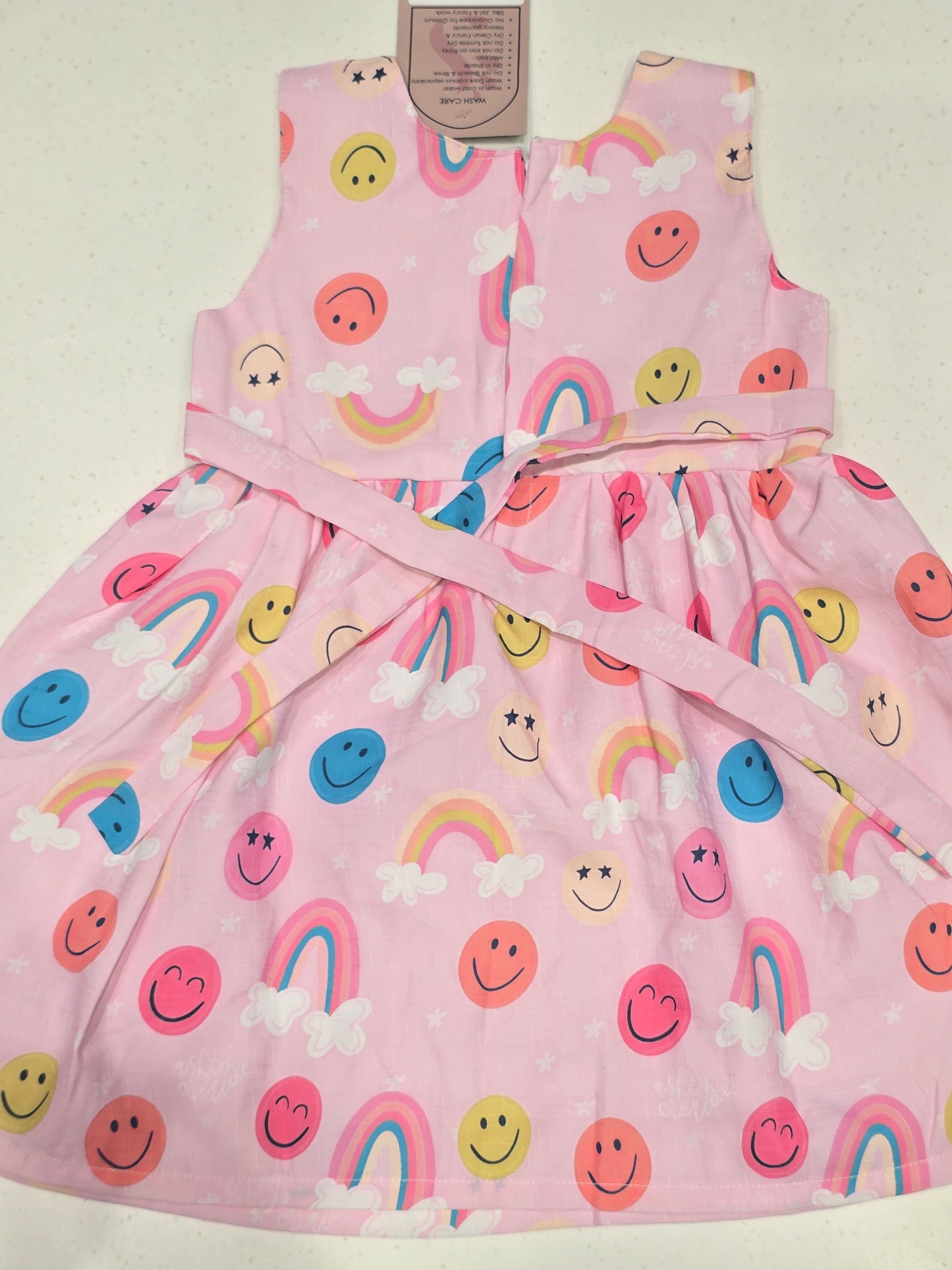 Printed cotton material baby frock with round neck