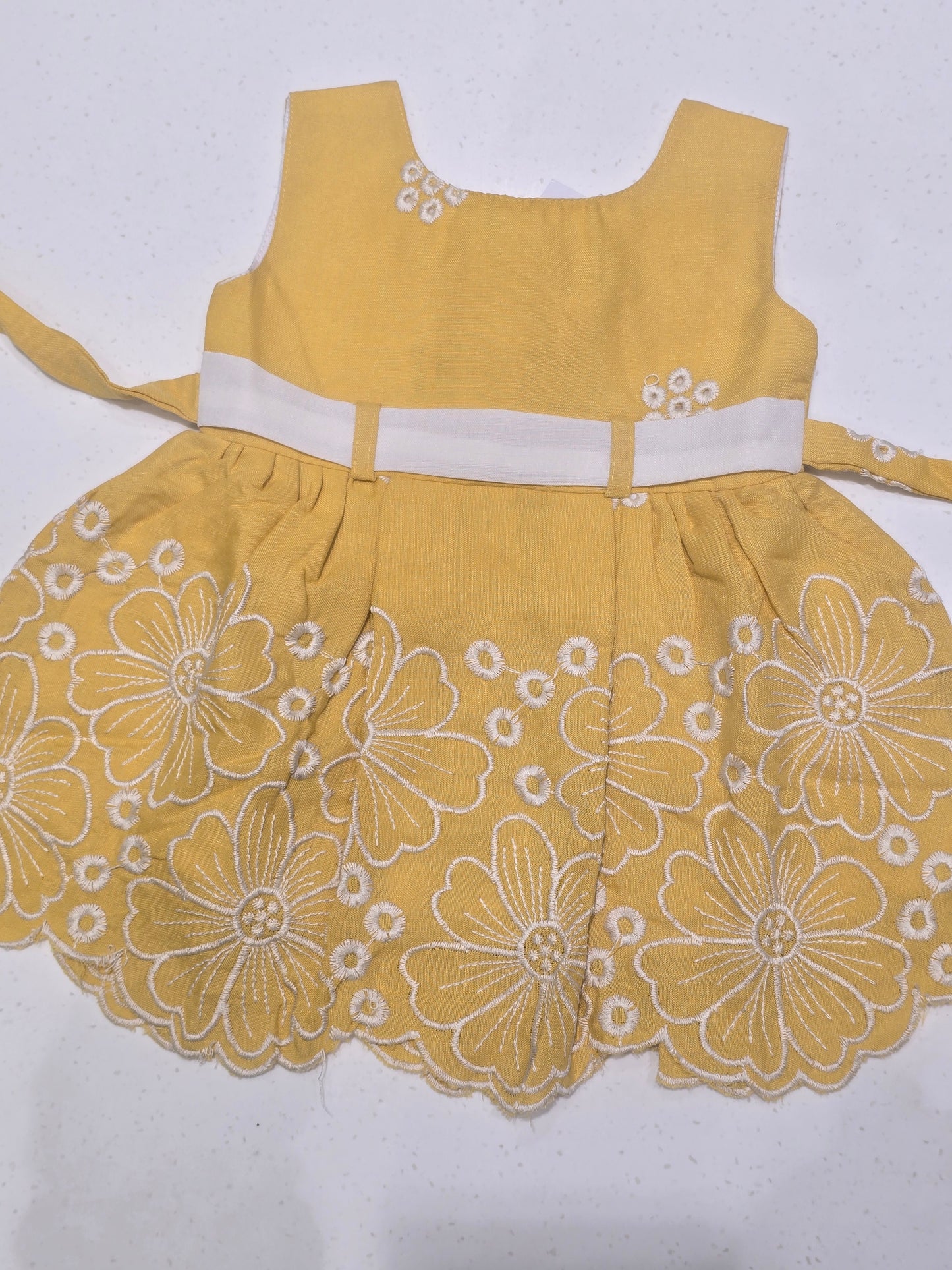 Baby Girls Lemon Yellow Cotton Embroidered Frock
