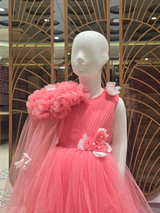 Girl Dark Peach Glitter Knitted Party Gown