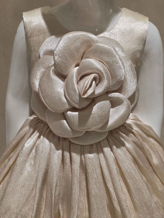 Cream Satin Crepe Baby Frock for Girls