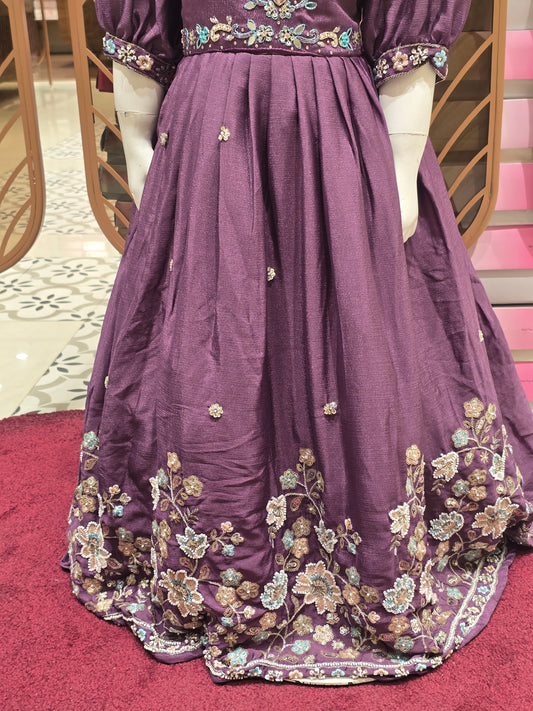 Light Purple Crepe Ethnic Gown for Girls