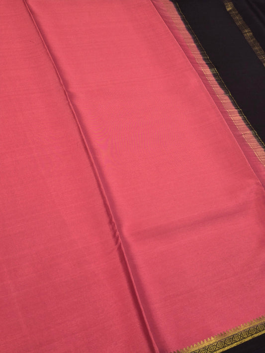 Pure mysore crepe silk baby pink and dark blue coloured plain with contrast saree and small zari border kaddi pallu