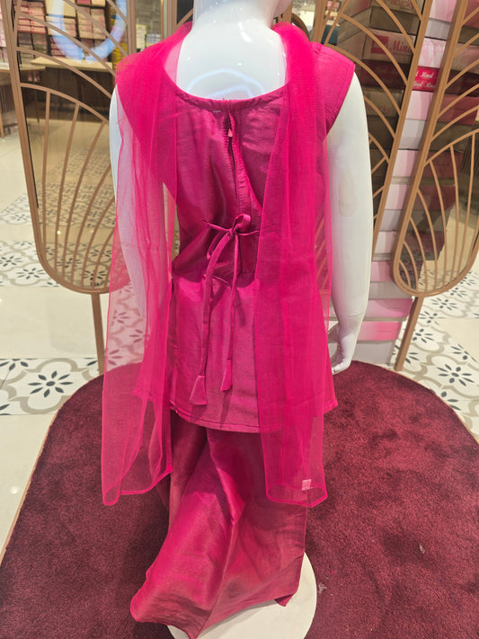 Girls Sequin Embroidered Crepe Palazzo Skirt Set