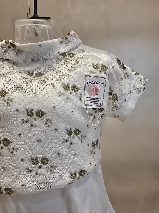 White Hosiery Western Top Set for Girls with Knitted Attachable Jacket – Party Wear Outfit