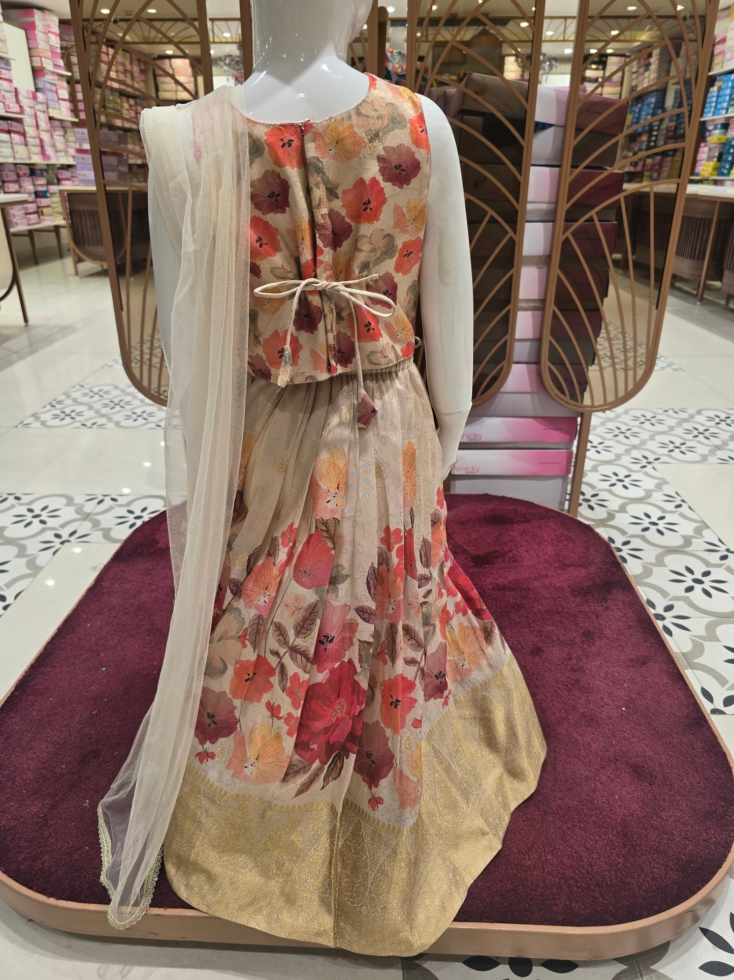 Printed Tissue Ghagra Choli with Plazee – Traditional Party Wear (3-Piece Set)