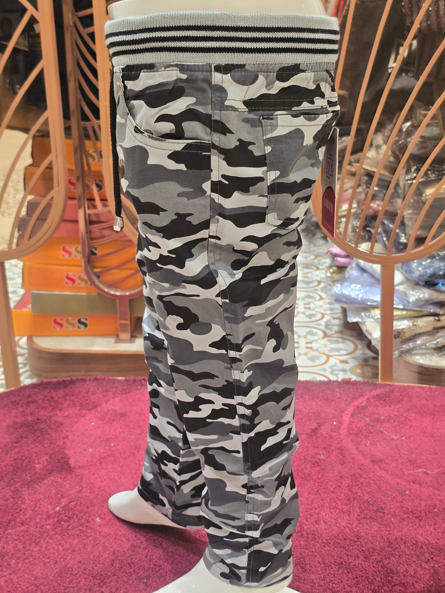 Black and Grey Lycra Cotton Military Pants for Boys with Four Pocket Design and Round Elastic Waistband