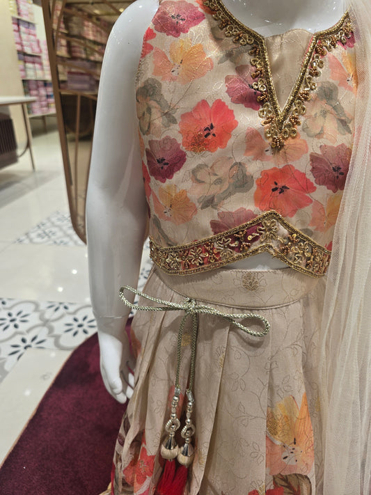 Printed Tissue Ghagra Choli with Plazee – Traditional Party Wear (3-Piece Set)