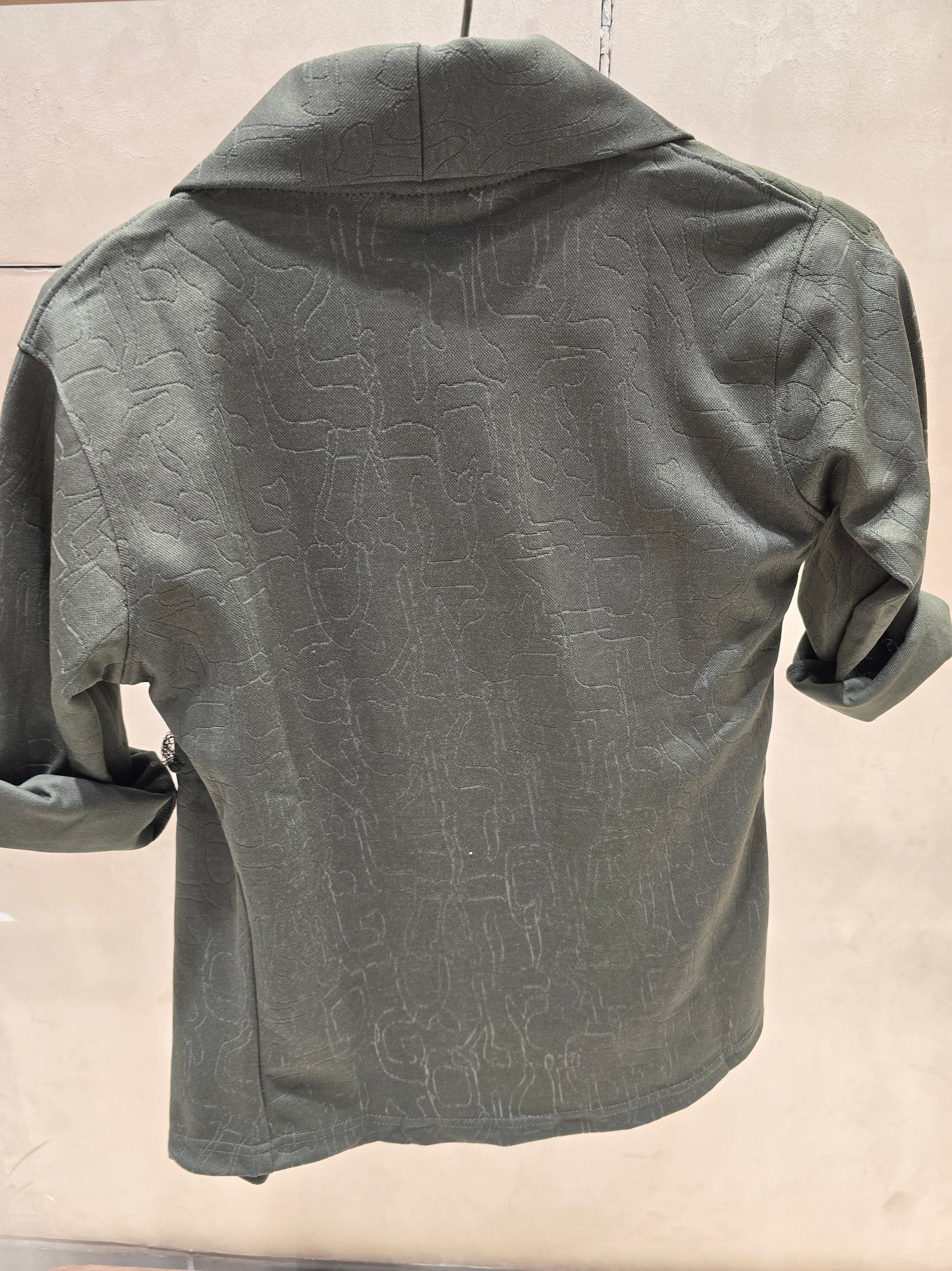 Mehendi Green Jute Shrug with Fancy Full-Sleeve Design & Printed Cotton Inner T-Shirt – Two-Piece Boys Set (Age 7–8)