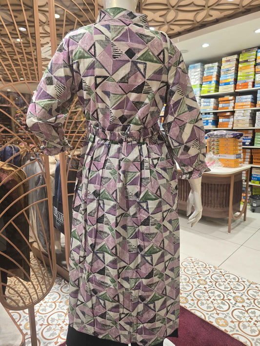 Printed Cotton material anarkali single kurta with stylish belt
