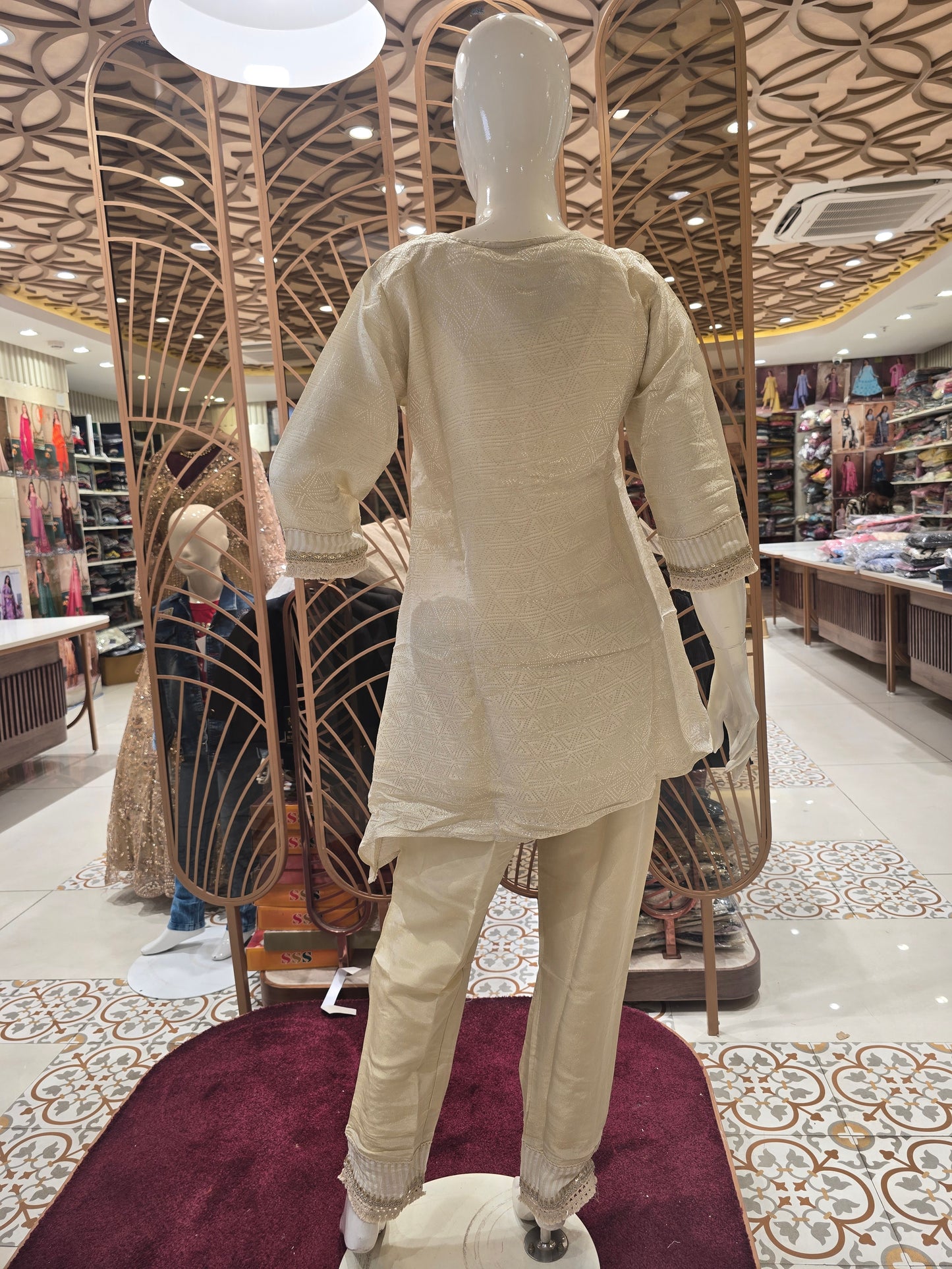 Women’s Silk Mix Coat Set in Black with Thread Work, Right Side Floral Design, V-Neck and ¾th Sleeves for Daily Wear