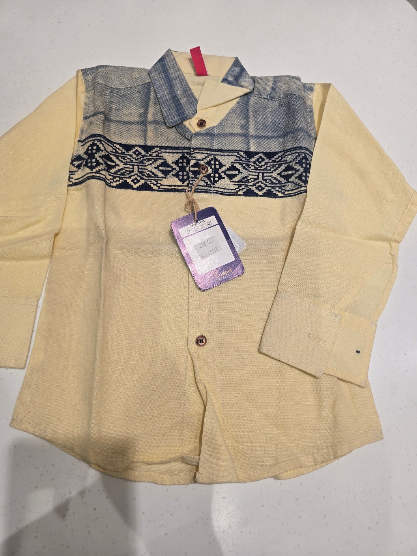 Lenin cotton material cream color shirt for boy with colar neck