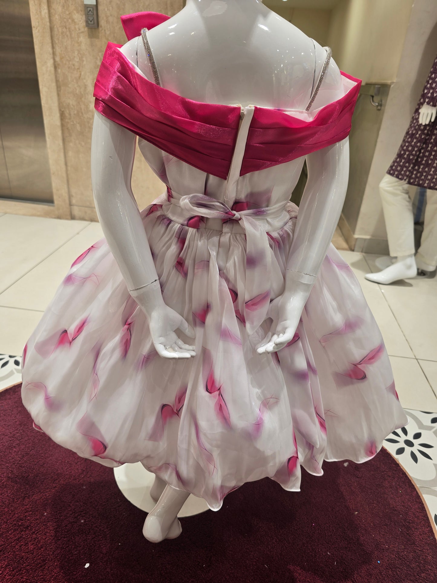 Pink & White Tissue Fabric Spaghetti Strap Party Wear Frock for Girls – Elegant Birthday & Festive Dress