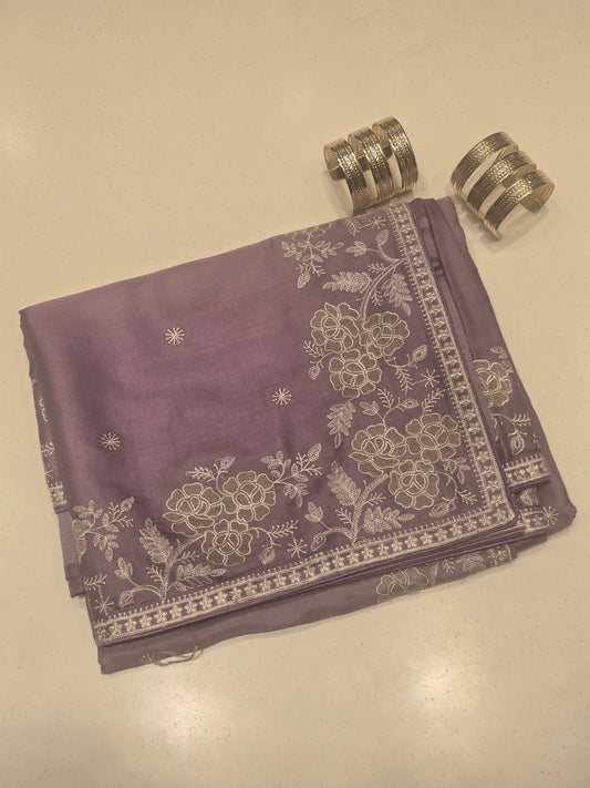Soft Tussar Saree with White Embroidery