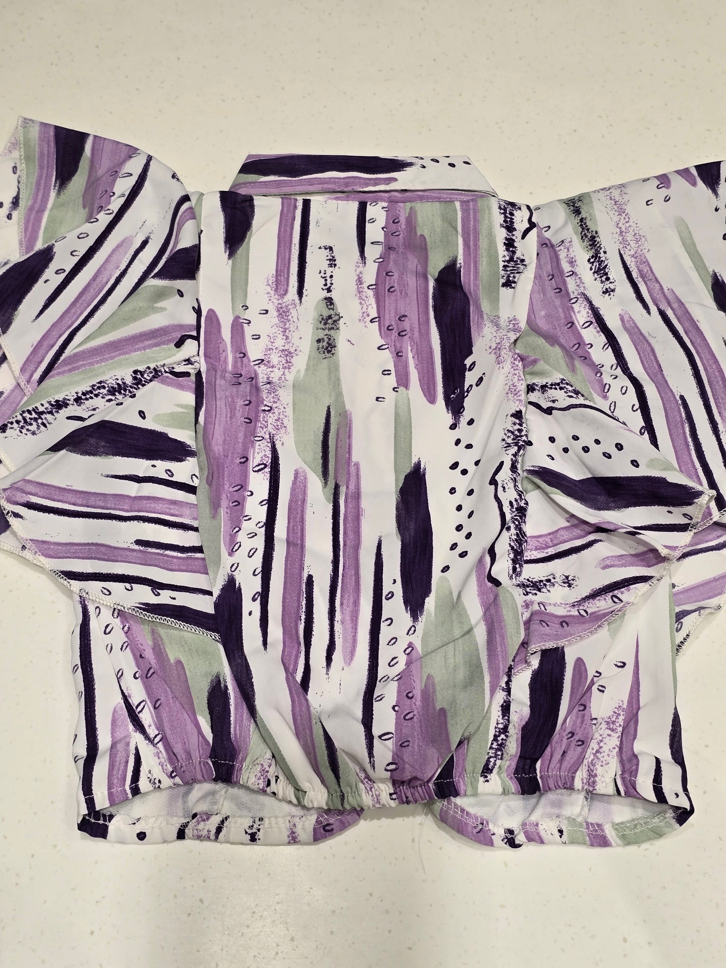 Purple and Sage Green Abstract Print Cropped Blouse for Girls