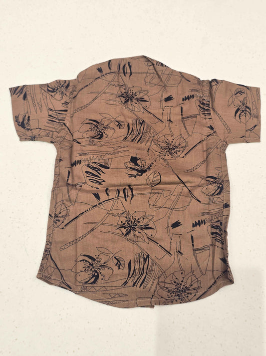 Cotton material brown color shirt with black design and halfsleeve