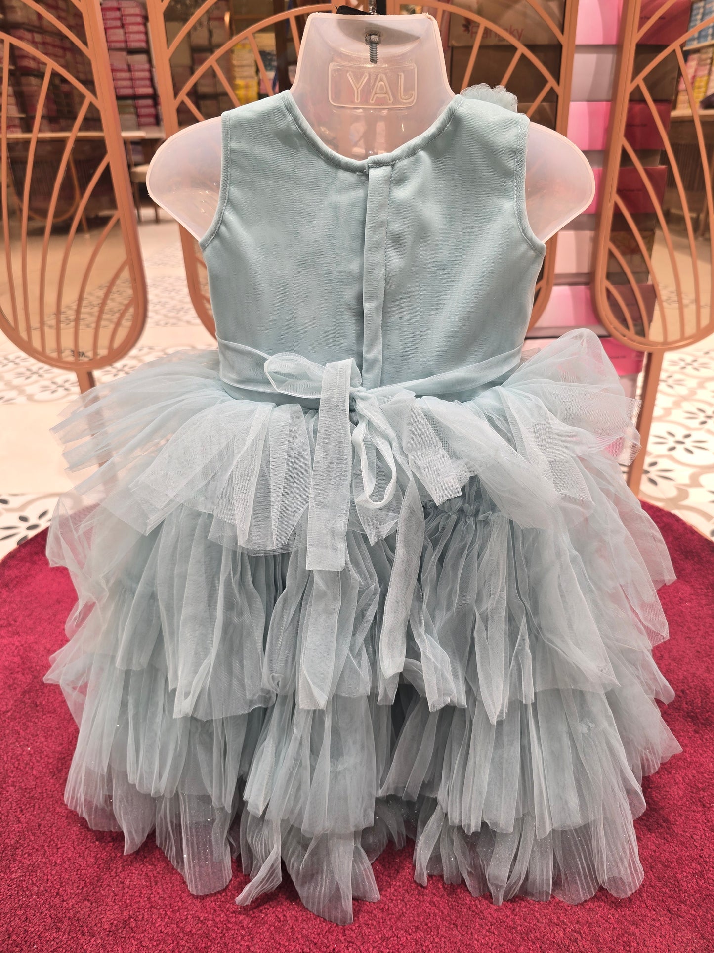 Girl Ocean Blue Knitted Stay Cut Party Gown