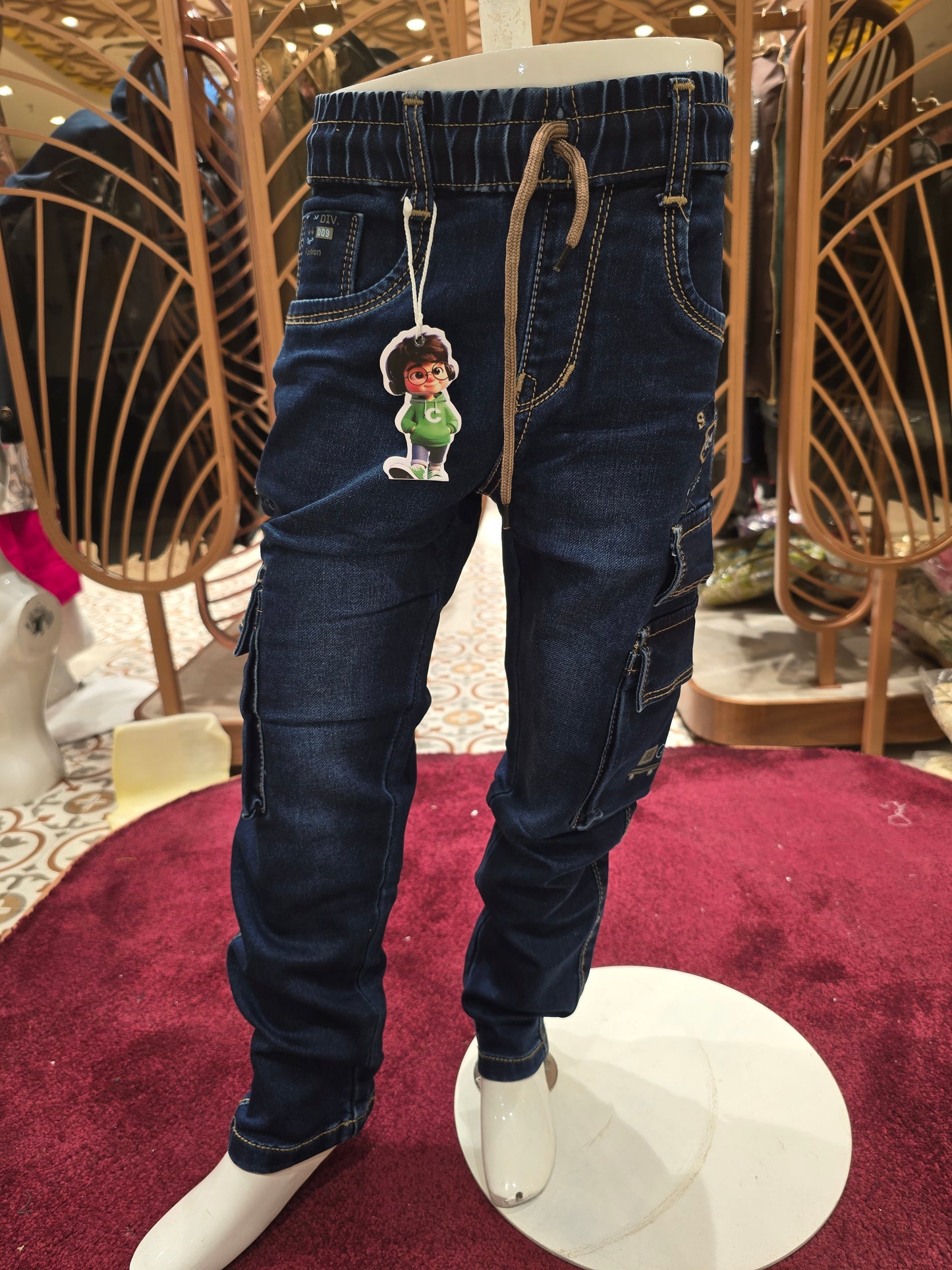 Boys Blue Denim Stretchable Cargo Jeans Pant
