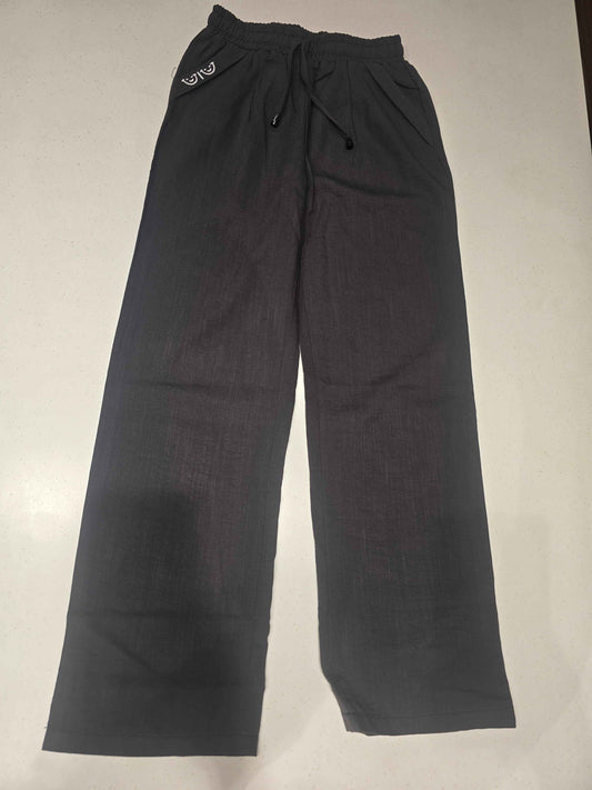 Black Cotton Linen Casual Trousers for Girls