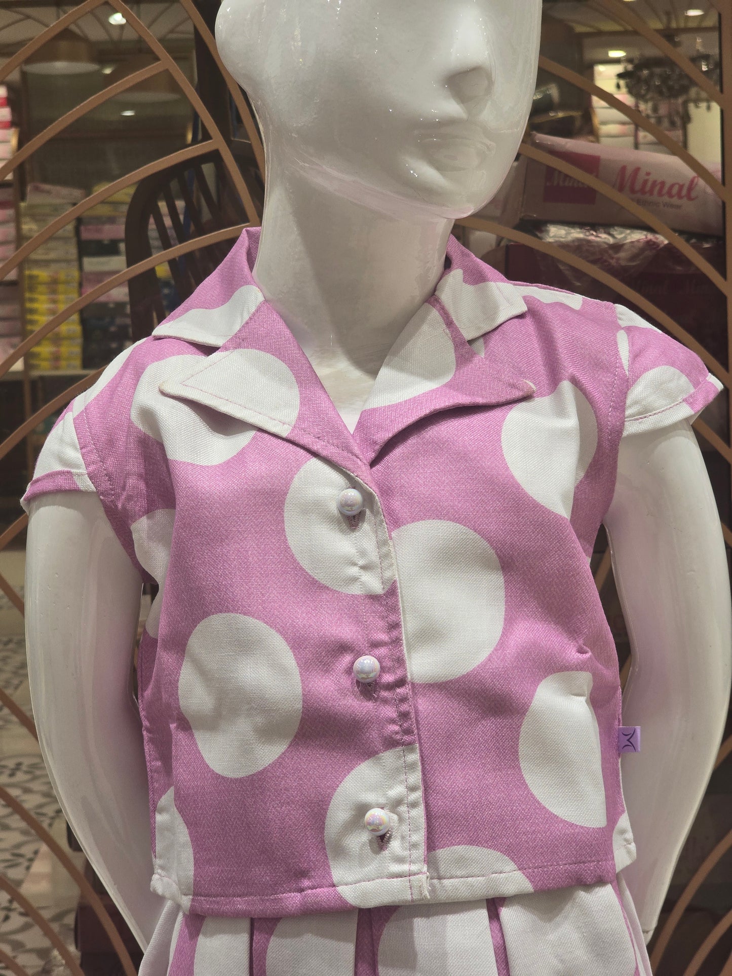 Girl Baby Pink Polka Dot Cotton Western Midi Set