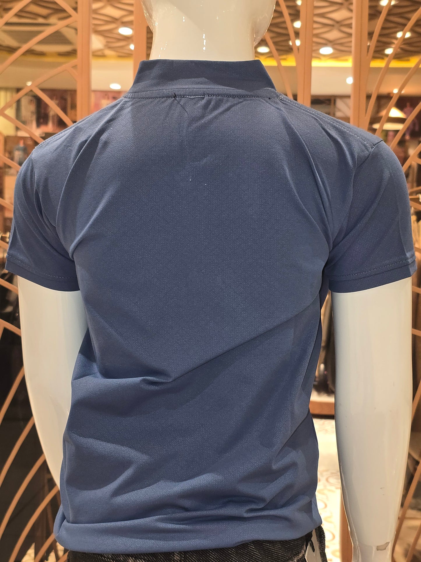 Boys Denim Blue Lycra I Neck T Shirt