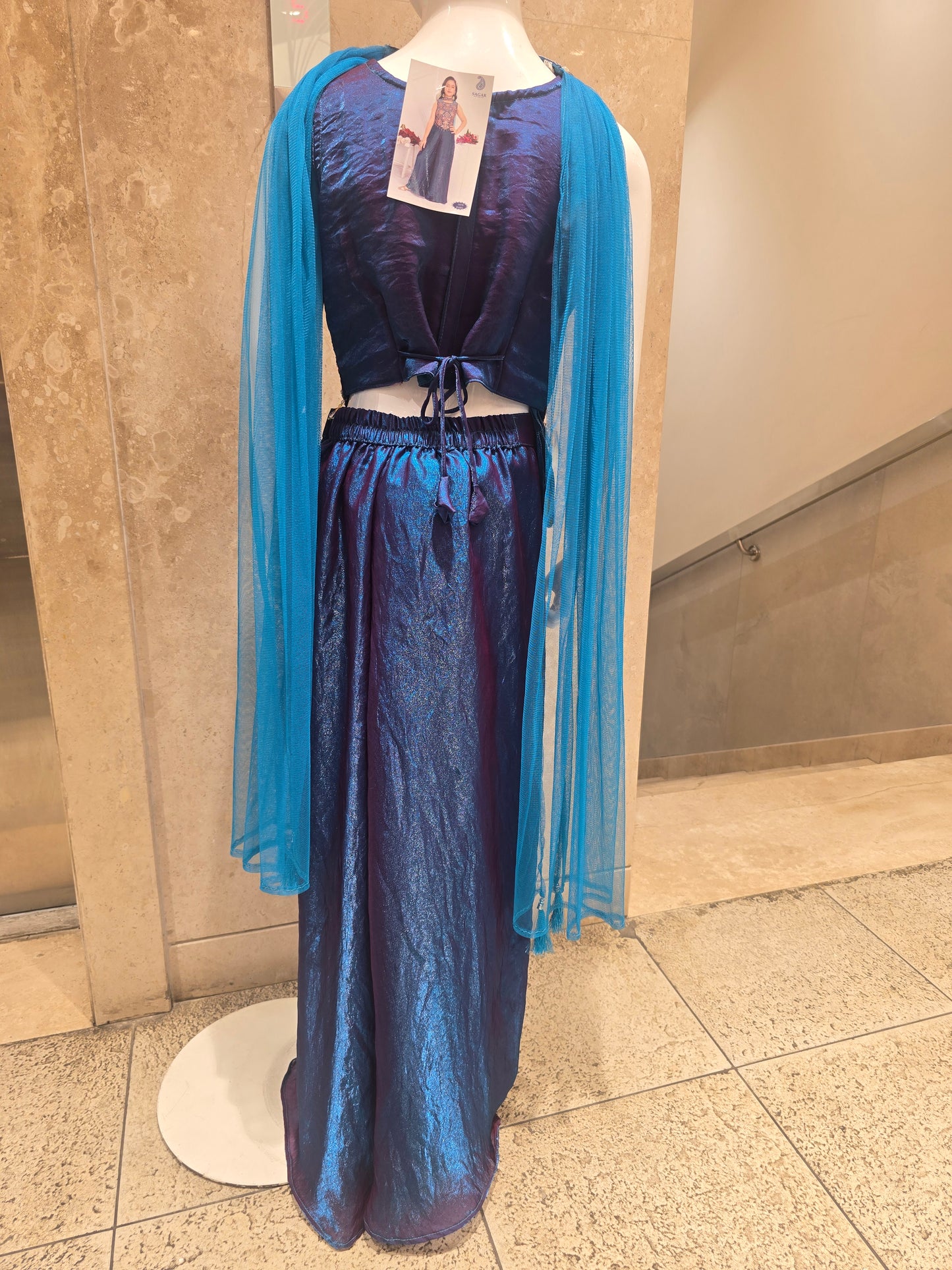 Tissue Material peacock blue colour sharara set for girl