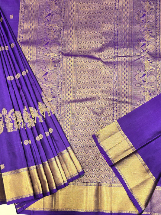 Royal Purple & Magenta Pure Kanjivaram Brocade Silk Saree with Traditional Gatti Border