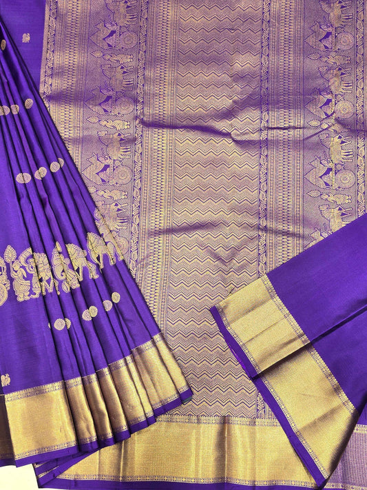 Royal Purple & Magenta Pure Kanjivaram Brocade Silk Saree with Traditional Gatti Border