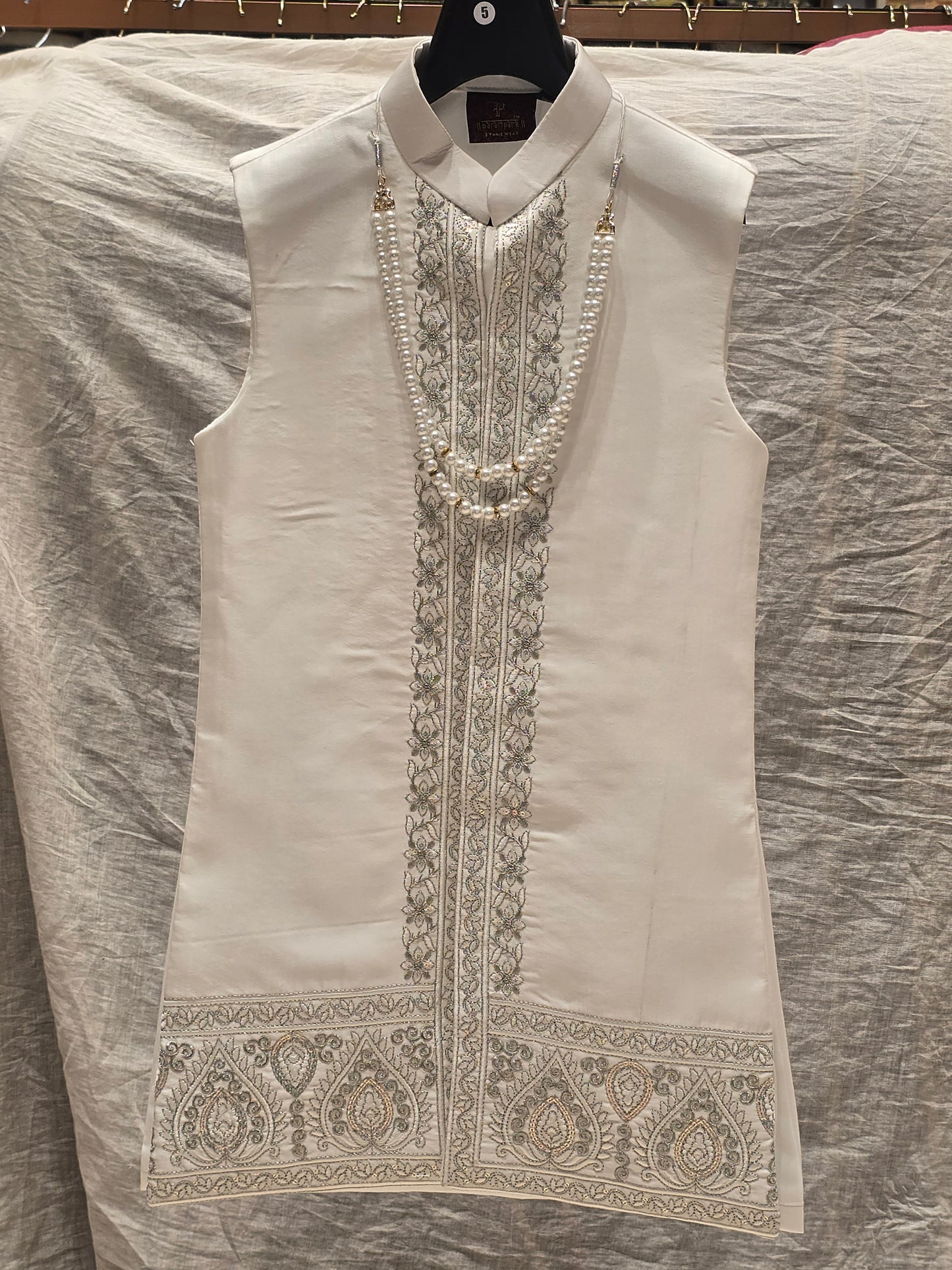 Boys Dupion Silk Indo-Western Set with Jari Hoshi Work and Open Jacket