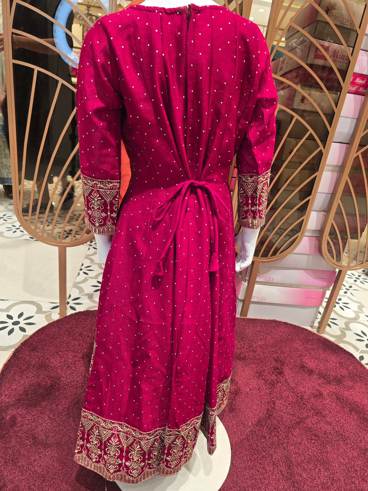 Girls Maroon Tilki Work Crepe Anarkali Set