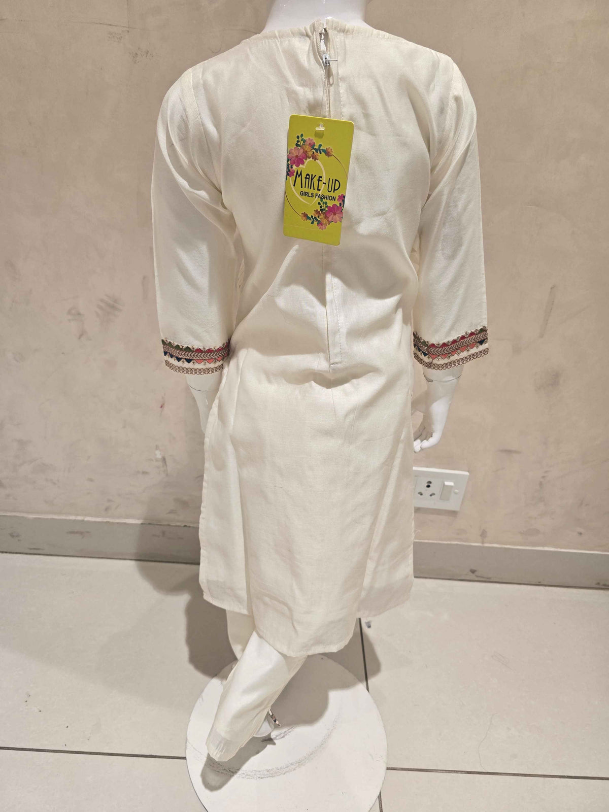 Chanderi silk material half white colour Chudidar set with embroidery & sequin work