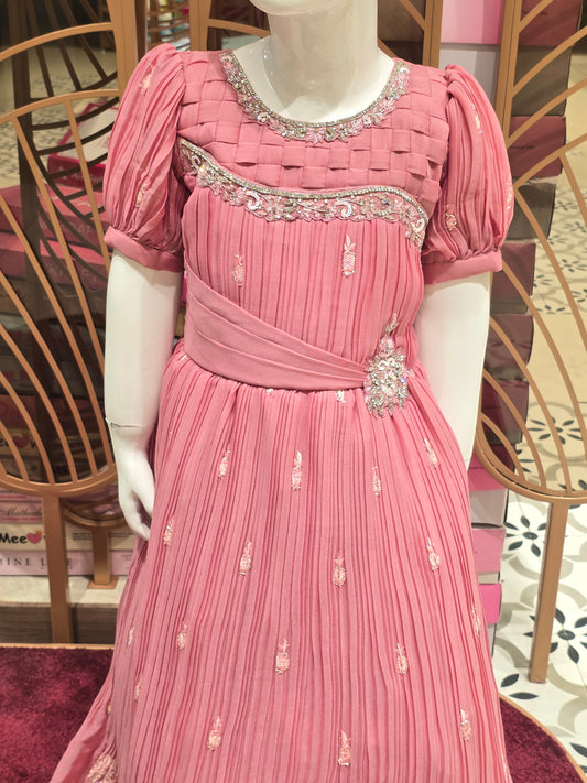 Pink Chiffon Crepe Gown for Girls