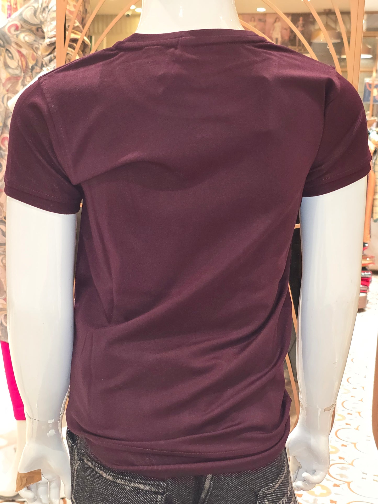 Boys Maroon Lycra Cotton Printed T Shirt